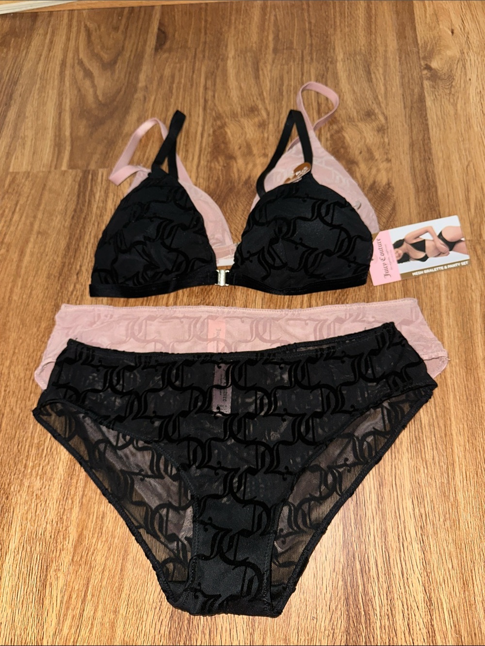 Juicy Couture Black & Blush Mesh Bra and Panty Set